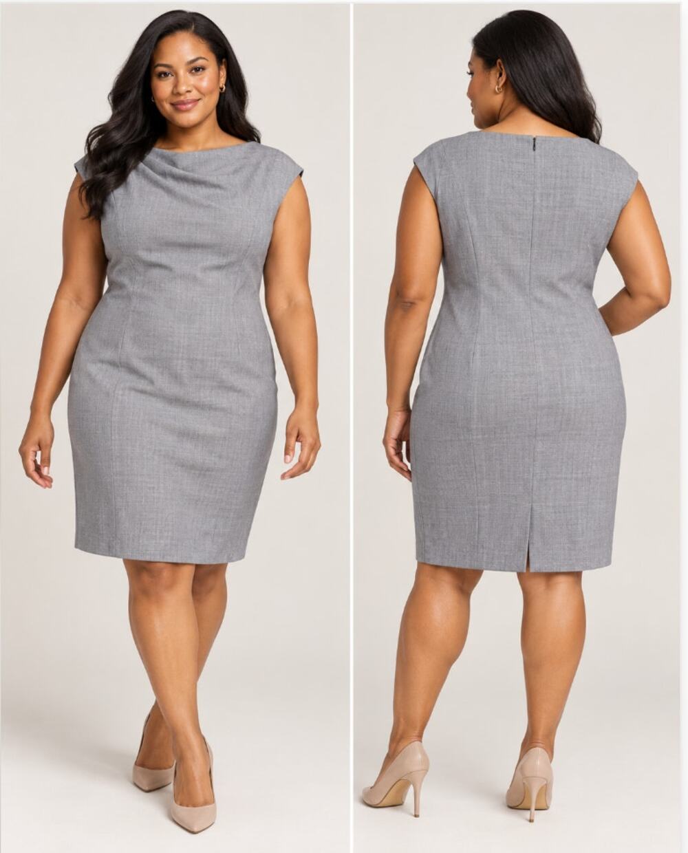 NWT M.M.LaFleur New York Gray Draped Neck Sheath Dress Size +3 Plus Career